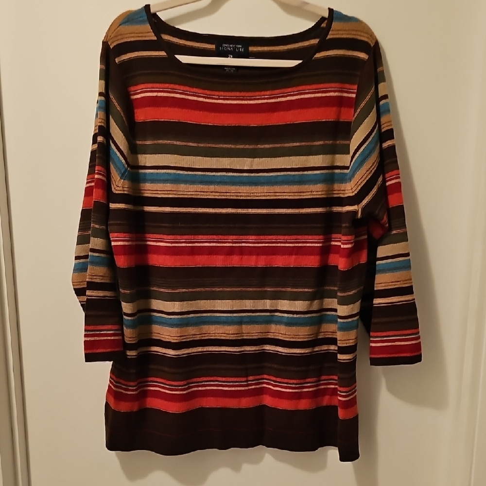 Jones New York Signature Brown and Red Knit Top